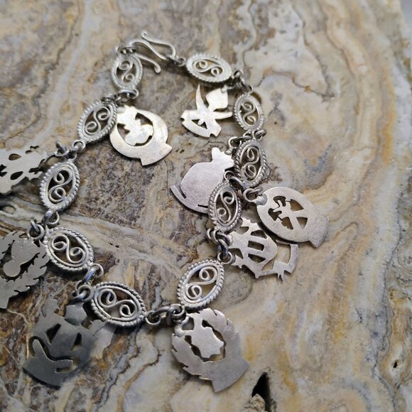 Vtg Malaya Malaysia Military Symbol Charm Bracelet Sterling Silver 11.3g 7" - Picture 6 of 9